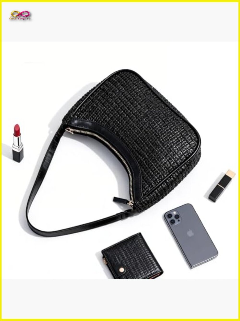 Woven Straw Underarm Bag Lightweight Minimalist Hobo Crossbody Phone Wallet - Picture 4 of 7